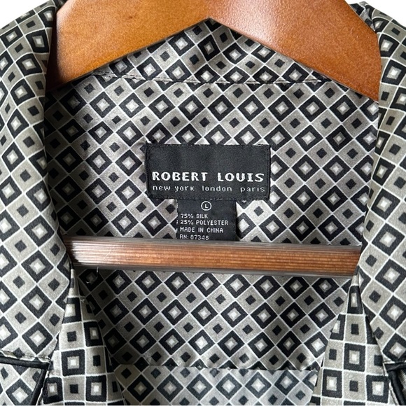 Vintage Robert Louis Large Silk Diamond Pattern Sleep Shirt Button Up Men's 90s - Picture 3 of 8